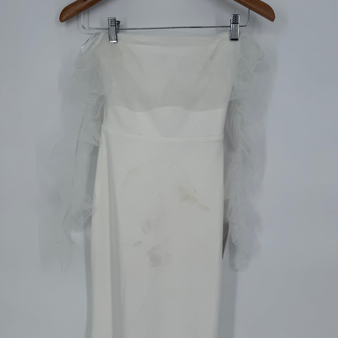 Lulus Beautifully Beloved White Mesh Off-The-Shoulder Maxi Dress Size XXS