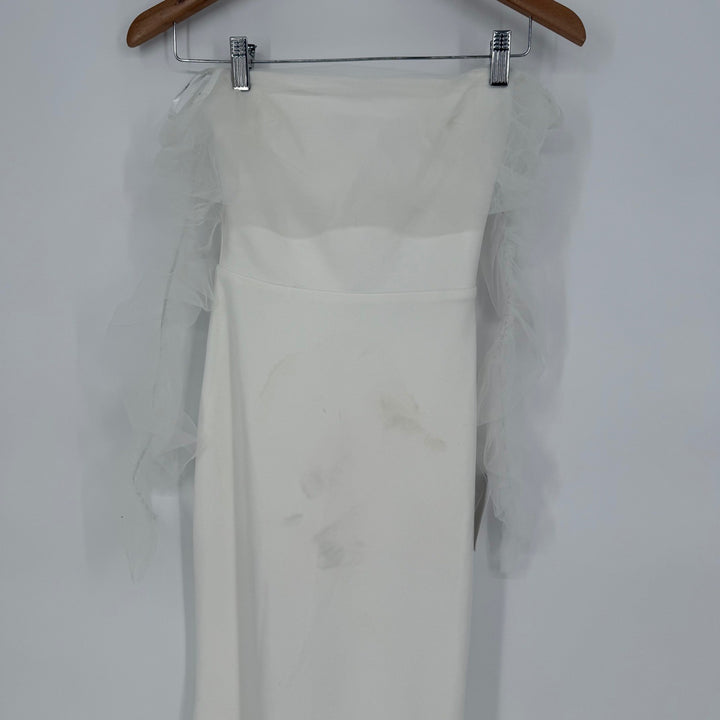 Lulus Beautifully Beloved White Mesh Off-The-Shoulder Maxi Dress Size XXS