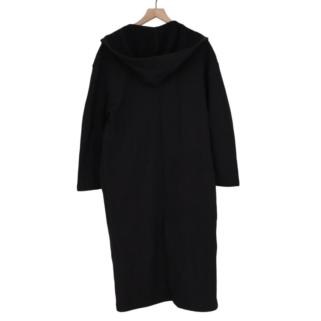 American Giant Fleece Long Coat Womens Black Shawl Hood Collar w/Removable Belt