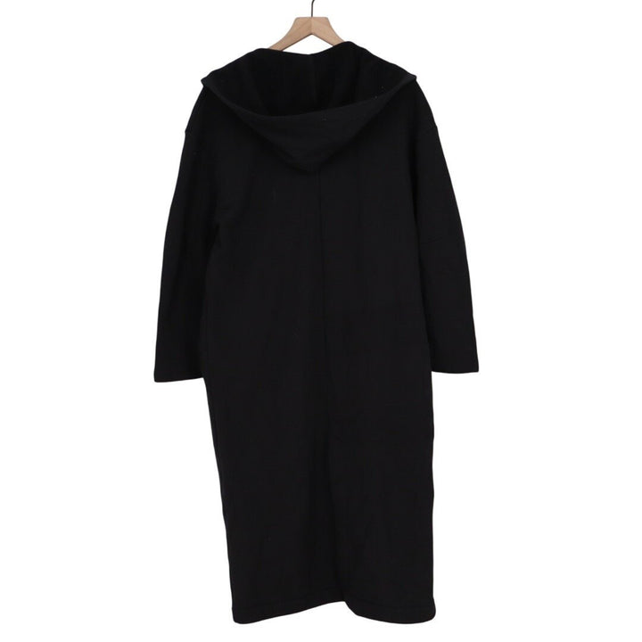 American Giant Fleece Long Coat Womens Black Shawl Hood Collar w/Removable Belt