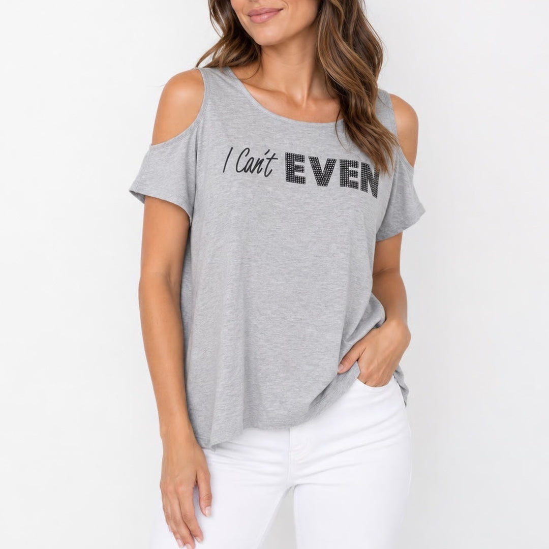 Juicy Couture Mens Gray I Can't EVEN Cold Shoulder Graphic Tee Shirt Large