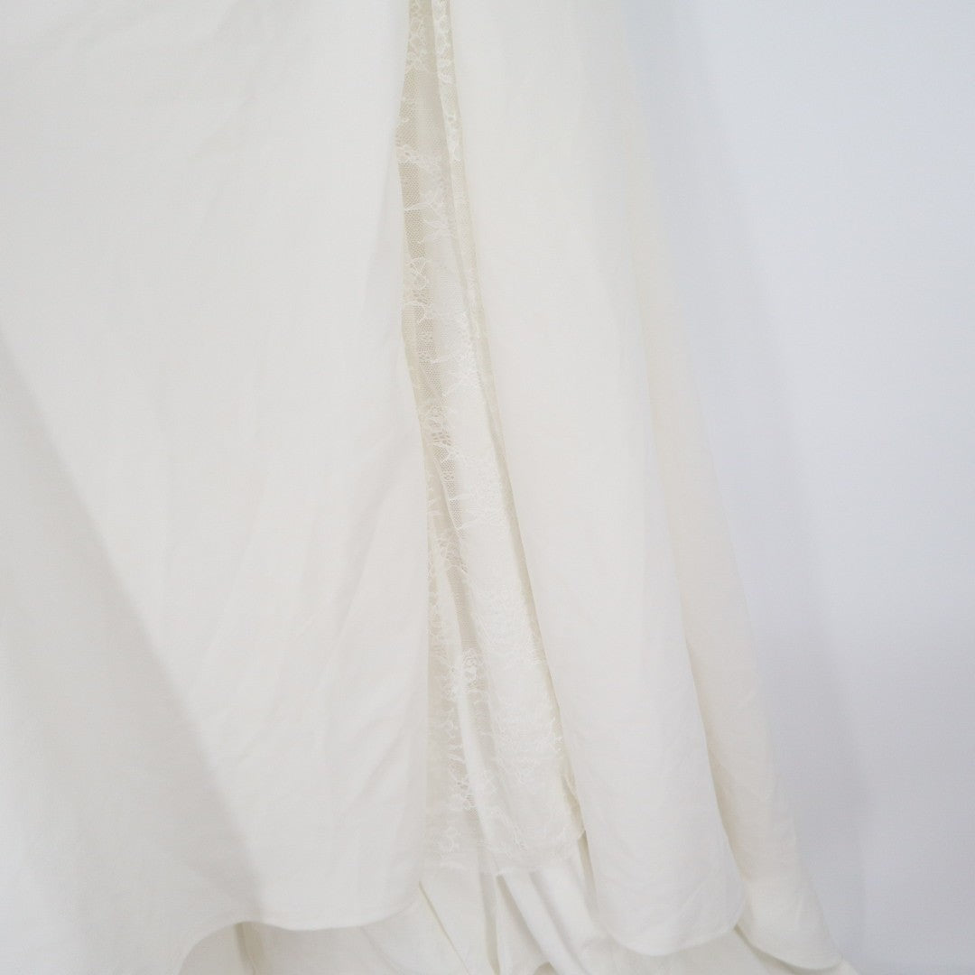 Lulus Maxi Dress Women Small White Stretch Sleeveless Lace Trim V-Neck Back Zip
