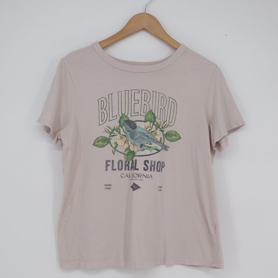 Old Navy Everywear Bluebird Floral Shop Graphic Tee Mauve Pink Large L Short