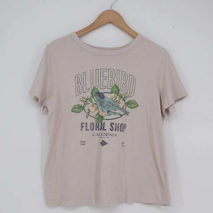 Old Navy Everywear Bluebird Floral Shop Graphic Tee Mauve Pink Large L Short