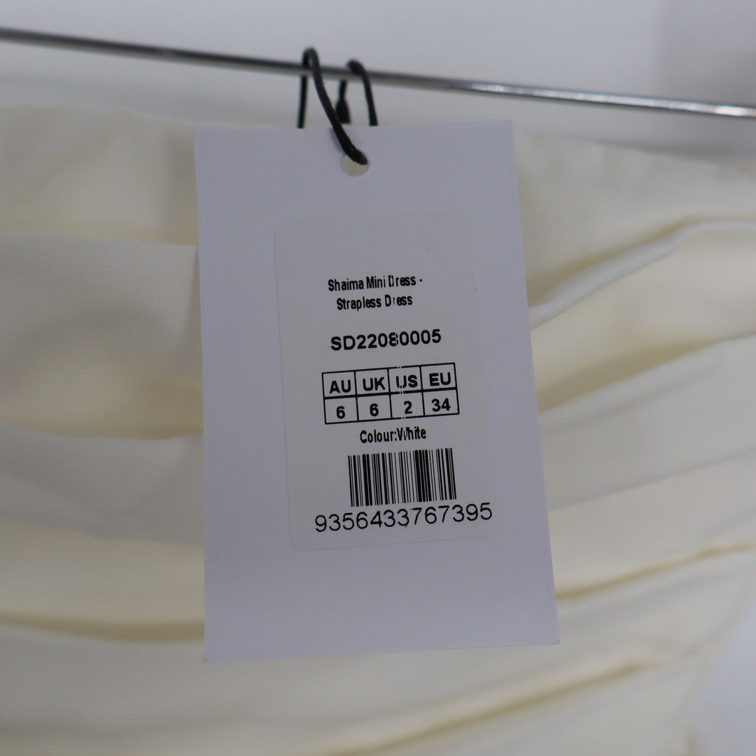 Showpo Shaima White Strapless Pleated Bubble Hem Mini Dress Size 2 NEW