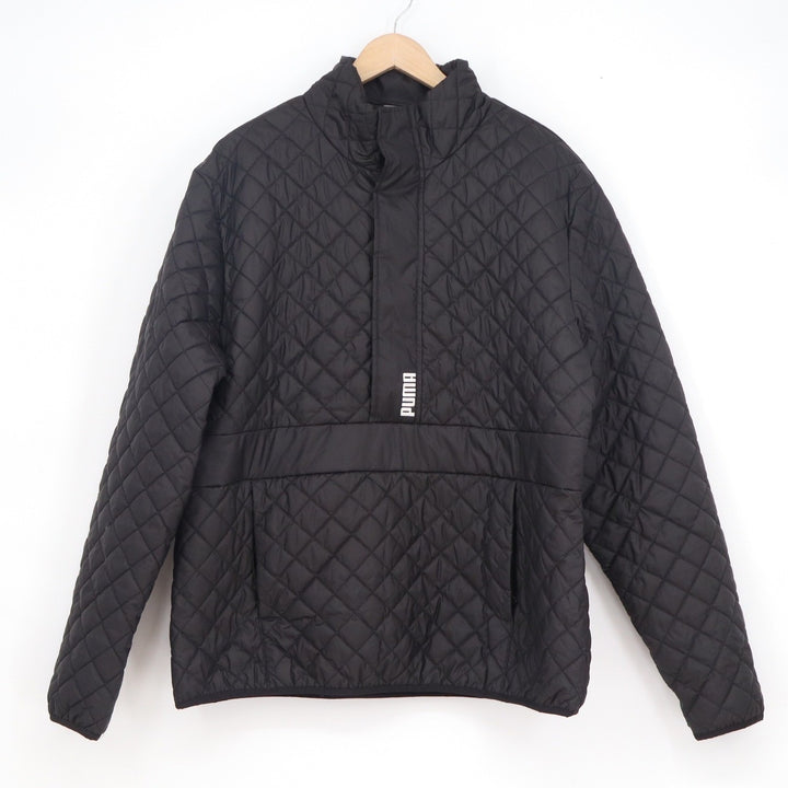 Puma Mens Black Quilted Anorak Pullover Puffer Jacket XL Mock Neck