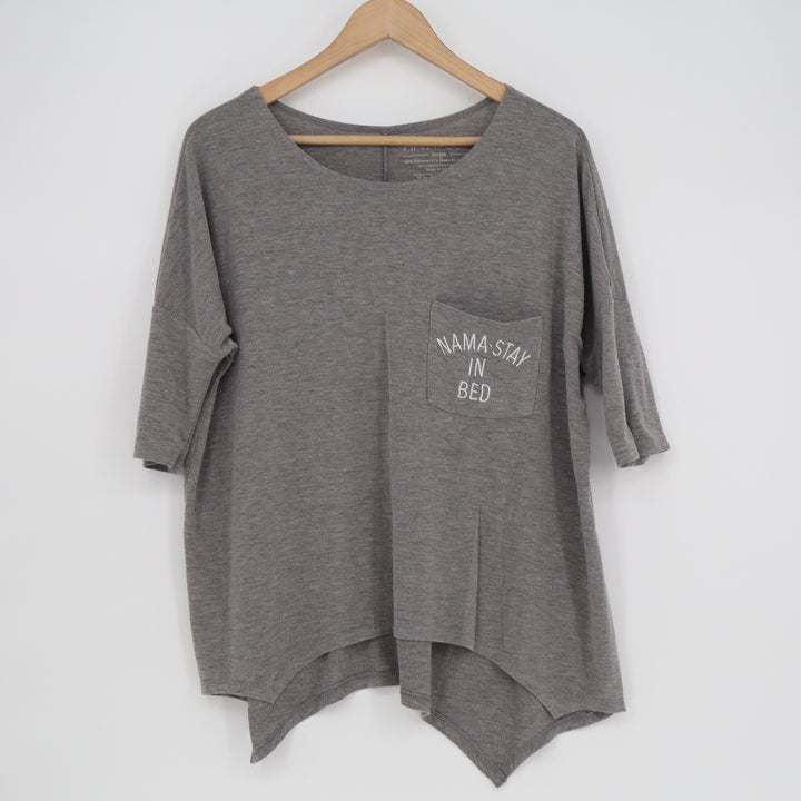 Fifth Sun Womens Gray Nama-Stay In Bed Graphic Pocket Sharkbite Top Size L
