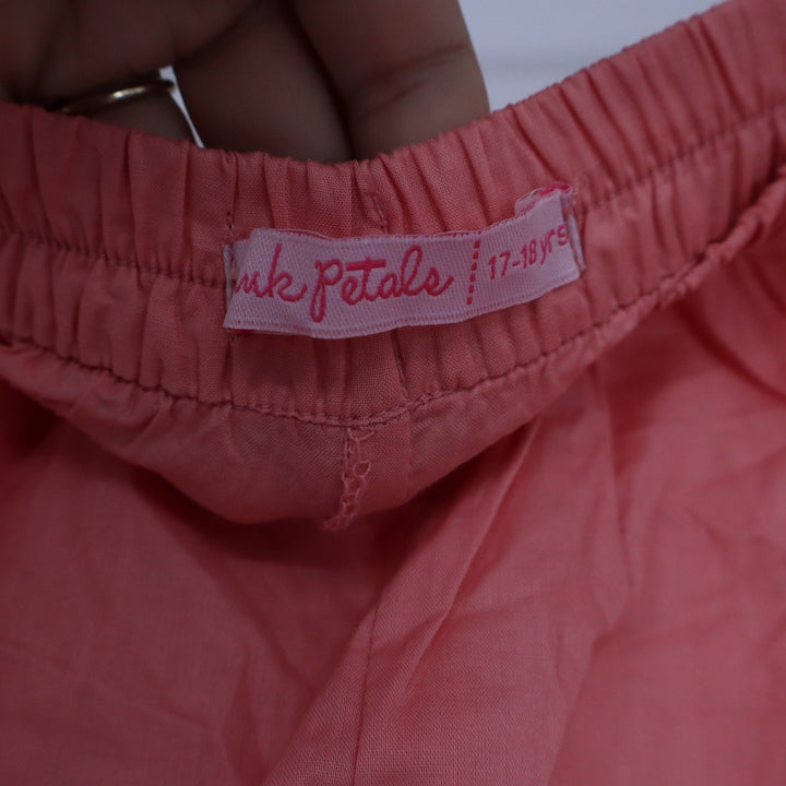 Pink Petals Girls Coral Pink Embroidered Kurta Set 2pc Tunic & Pants Size 17-18y