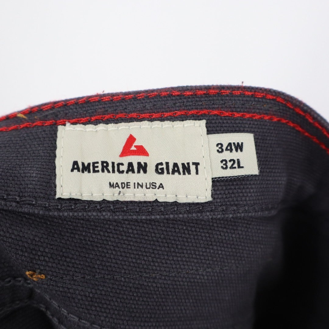 American Giant Roughneck Straight Jeans Mens 34x32 Charcoal Gray Canvas Mid Rise