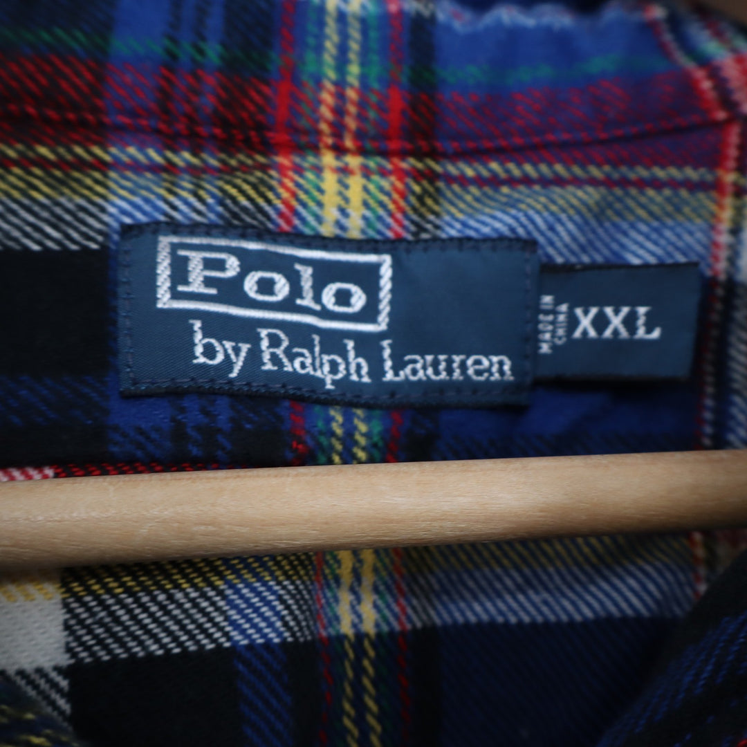 Polo Ralph Lauren Mens XXL Blue Plaid Flannel Button Down Mountain Skiing Shirt