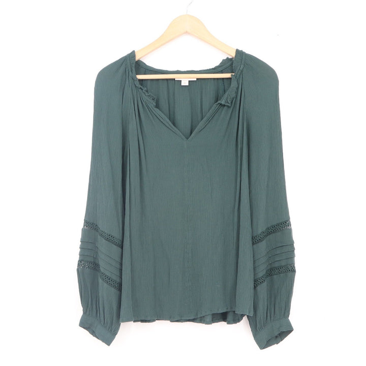 Knox Rose Forest Green Boho Crochet Lace Long Sleeve Blouse Small