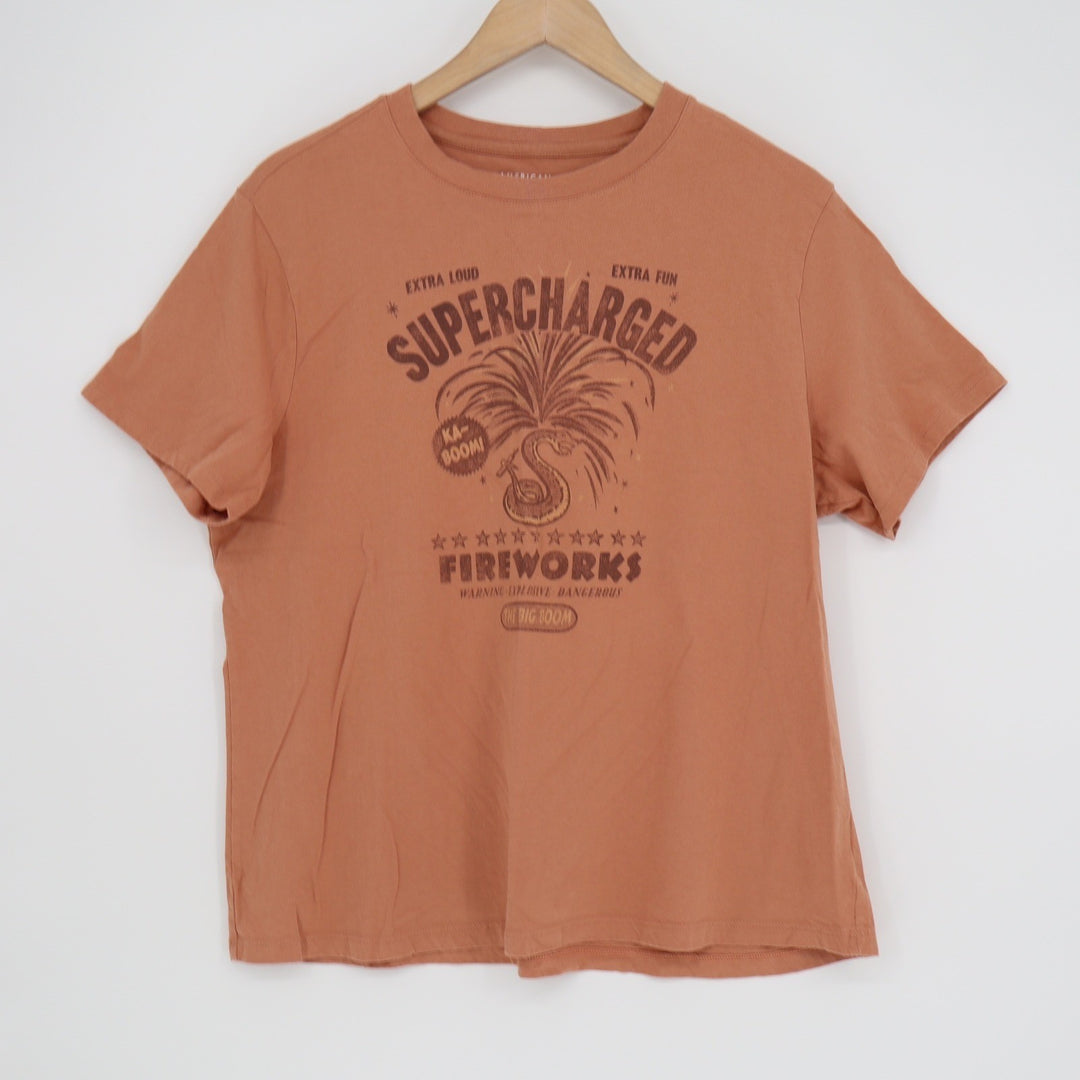 American Eagle Supercharged Fireworks Graphic Tee Burnt Orange Mens Large EAJ334