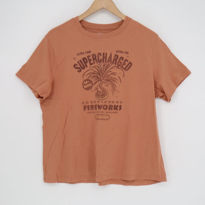 American Eagle Supercharged Fireworks Graphic Tee Burnt Orange Mens Large EAJ334