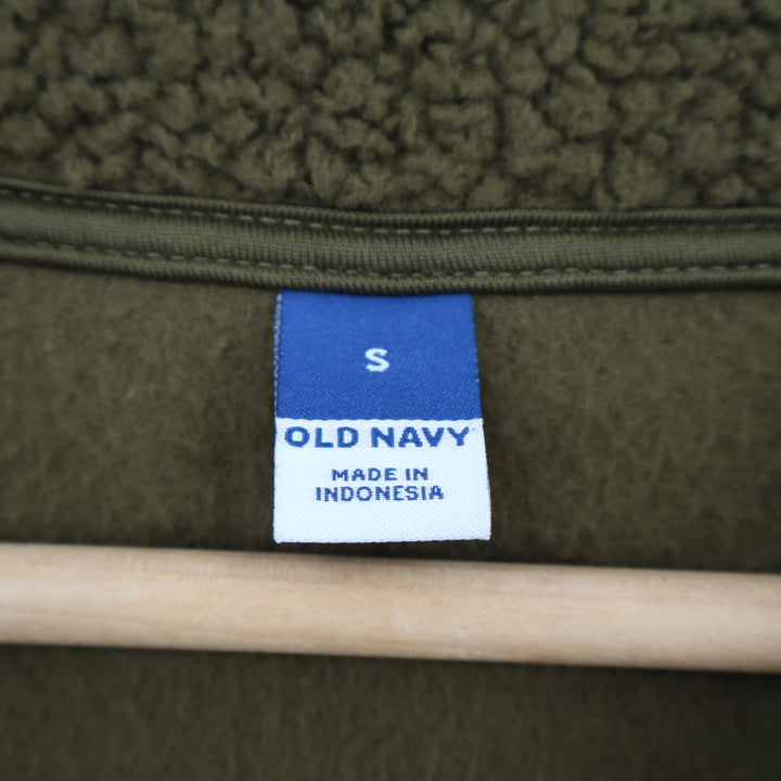 Old Navy Mens Small Olive Green Sherpa Fleece Full Zip Jacket Mock Neck