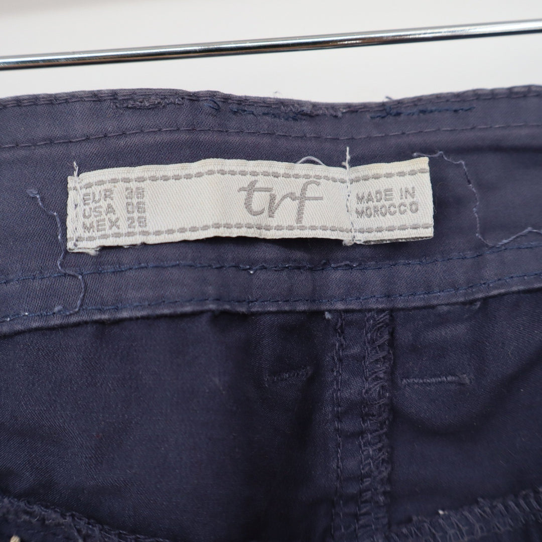 Zara TRF Pants Womens 6 Slim Chino Navy Blue Stretch Cotton Good