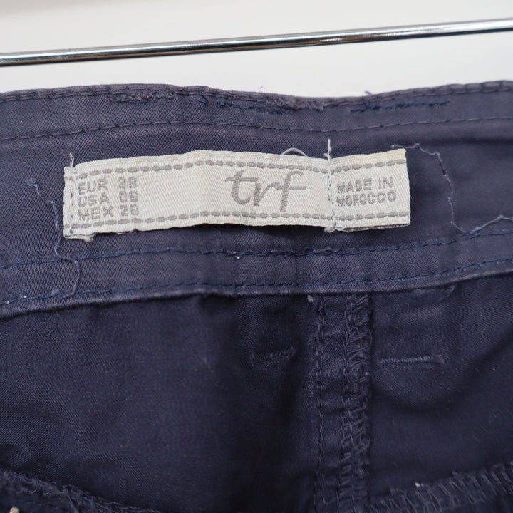 Zara TRF Pants Womens 6 Slim Chino Navy Blue Stretch Cotton Good