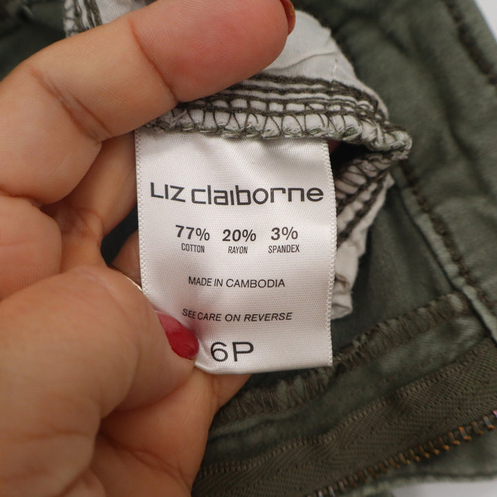 Liz Claiborne City Olive Green Petite Pants Size 6P Stretch Straight Leg 12455
