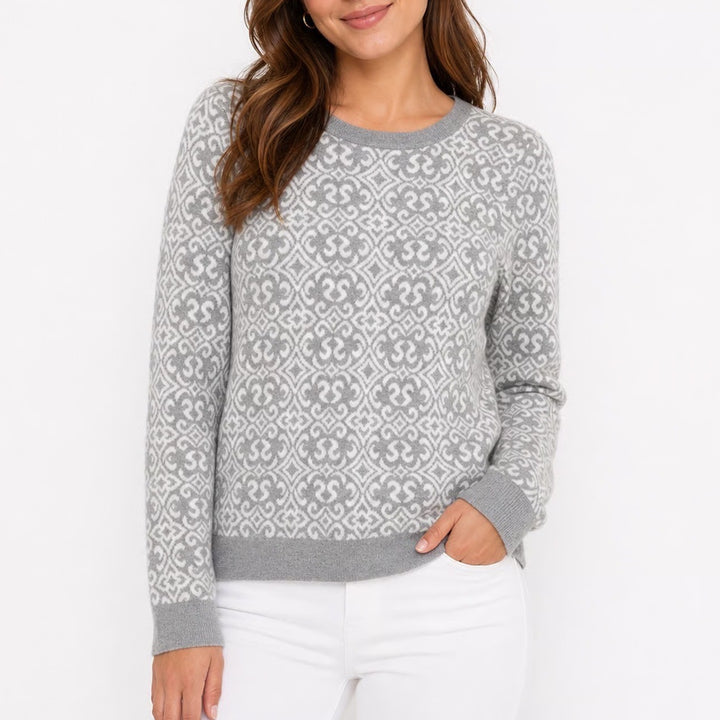 Croft & Barrow Pullover Womens S Geometric Gray White Long Sleeve Excellent