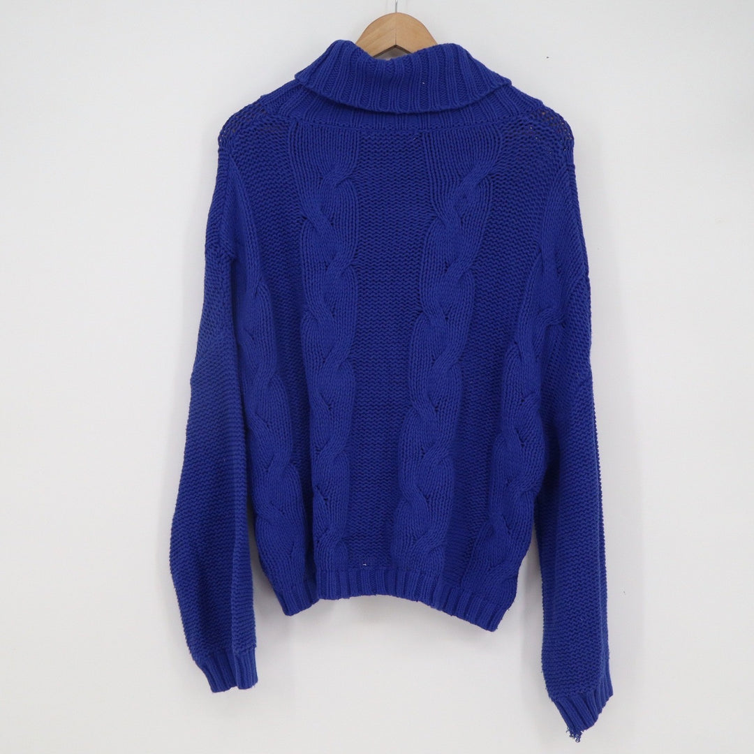 Dokotoo Womens Royal Blue Cable Knit Turtleneck Sweater Relaxed Fit Size M