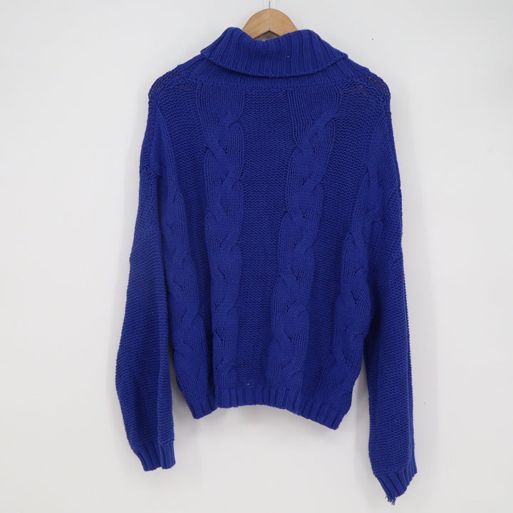 Dokotoo Womens Royal Blue Cable Knit Turtleneck Sweater Relaxed Fit Size M