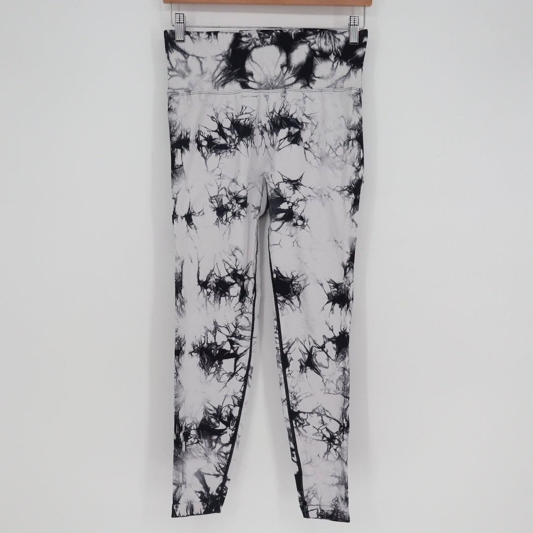 Black White Tie Dye Scrunch Butt Leggings Ribbed High Waist Activewear Yoga Pant