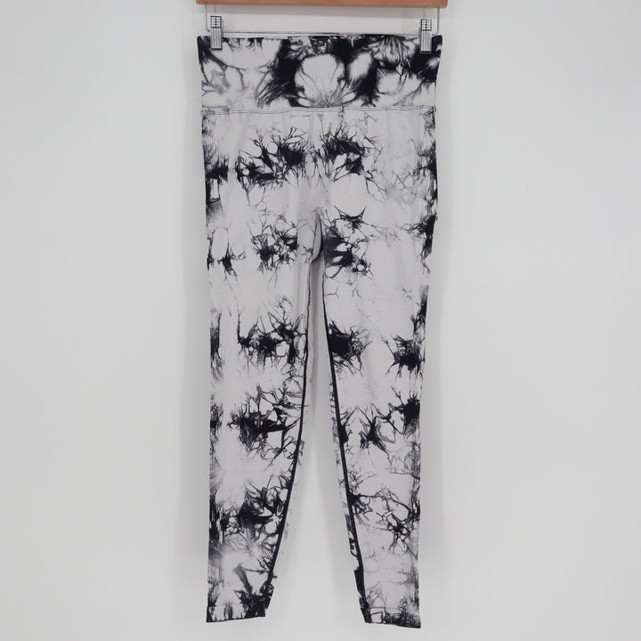Black White Tie Dye Scrunch Butt Leggings Ribbed High Waist Activewear Yoga Pant