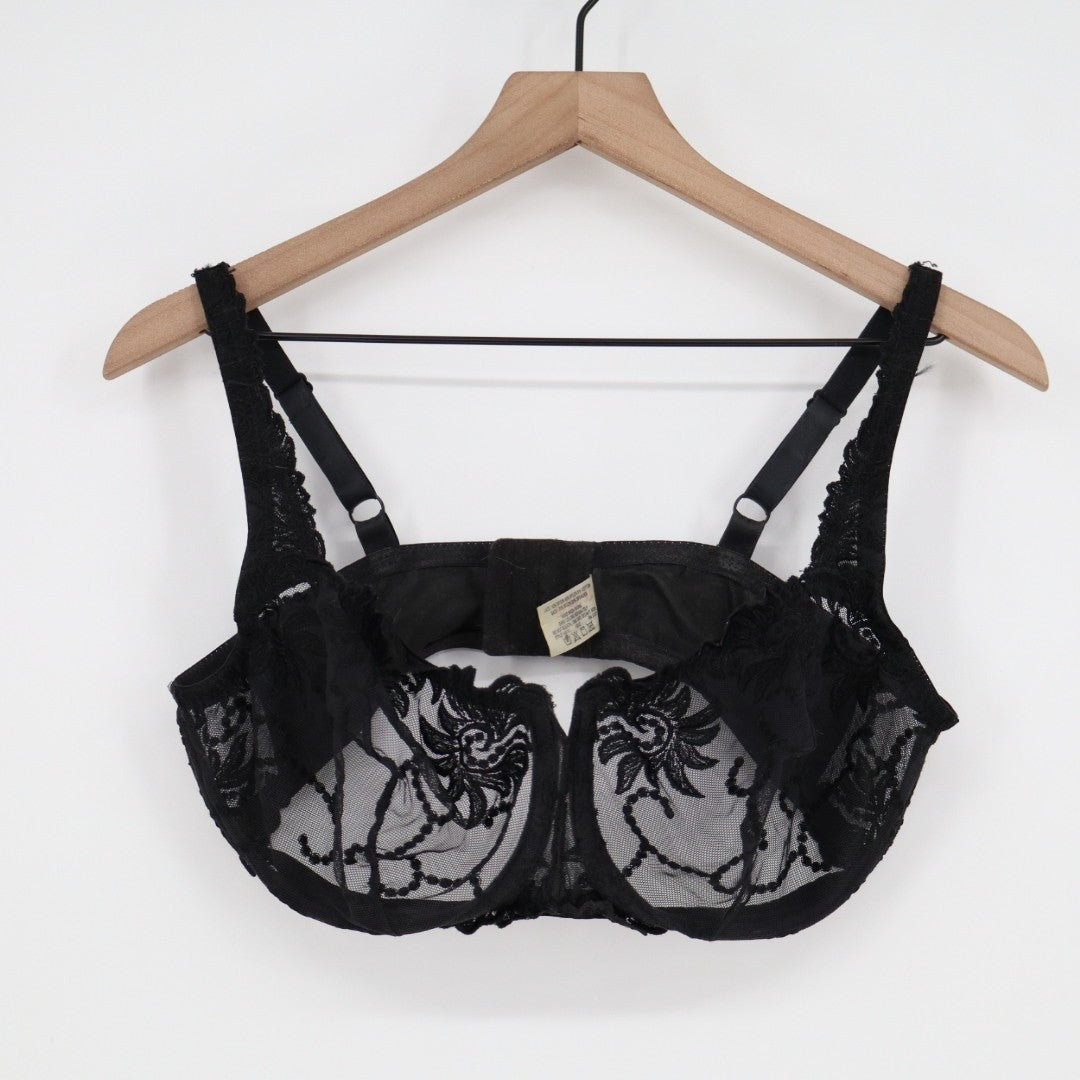 Lunaire Sevilla Scroll Bra Women 38DD Black Stretch Sheer Embroidered Underwired