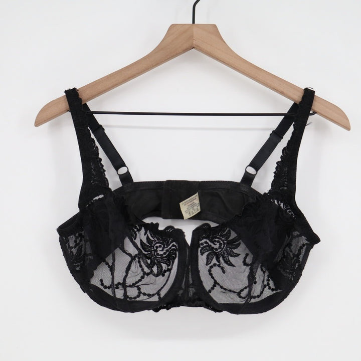 Lunaire Sevilla Scroll Bra Women 38DD Black Stretch Sheer Embroidered Underwired