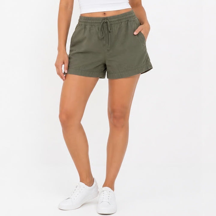Lou & Grey Olive Green Lyocell Cotton Pull On Shorts Womens Medium Elastic Waist