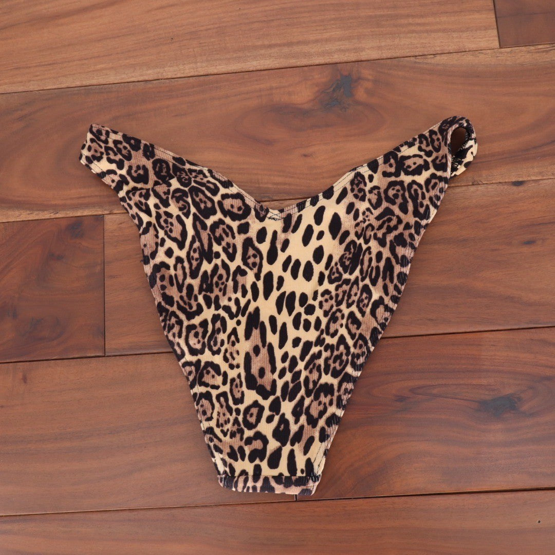 ASOS DESIGN Leopard Print Rib V Front High Leg Bikini Bottoms Size UK 12 US 8
