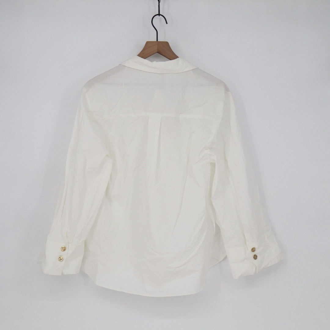 Zara Shirt Womens Small White Cotton Satin Long Sleeve Spread Collar Button Up