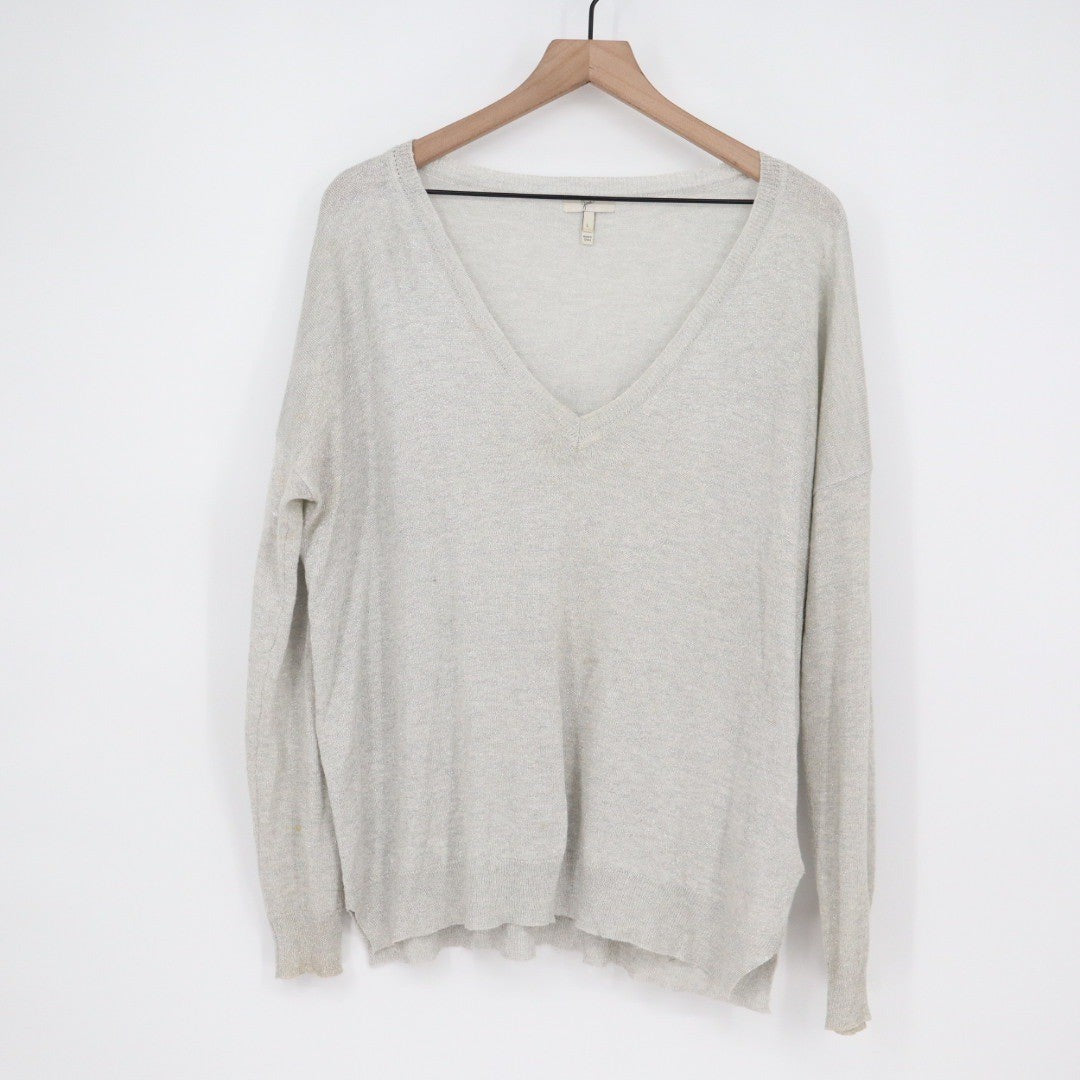 Joie V Neck Metallic Knit Sweater Long Sleeve Casual Pullover Size L