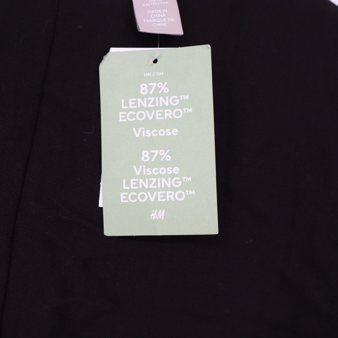 H&M Dress Womens Medium Short Sleeve Lenzing Ecovero Viscose Black Solid NEW