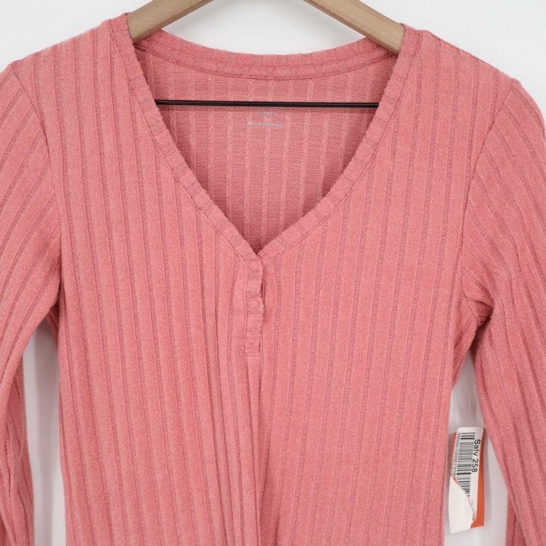 State of Day Intimates Pajama Top Womens Small Cinder Rose Ribbed Henley Neck