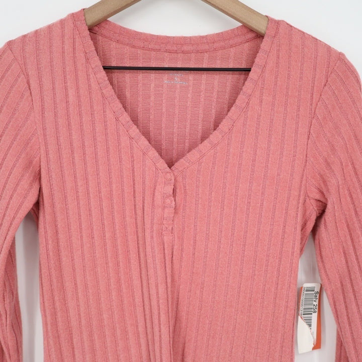 State of Day Intimates Pajama Top Womens Small Cinder Rose Ribbed Henley Neck