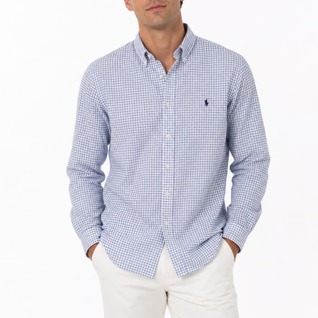 Polo Ralph Lauren Mens XL Blue White Tattersall Check Long Sleeve Button Shirt