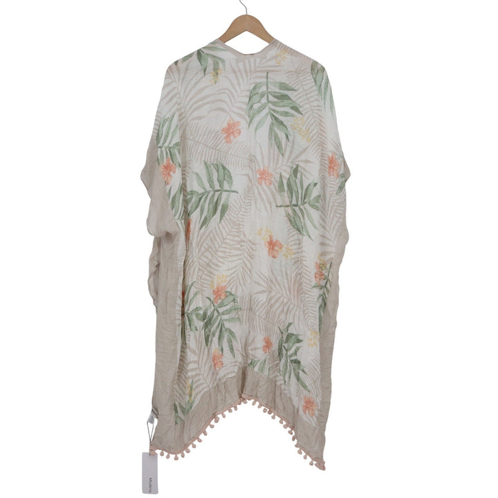 Modena Tropical Palm Floral Kimono Wrap Pom Pom Trim OS