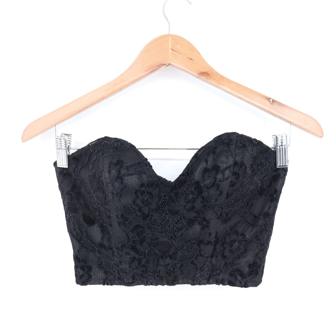 Naked Wardrobe The Statement Black Floral Lace Corset Bustier Top L