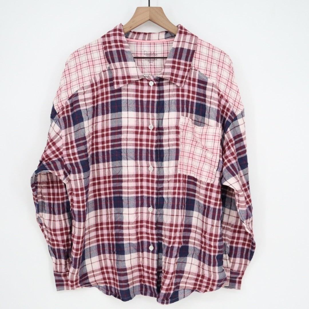 Charter Club Flannel 2-PC Pajamas Set Womens Large Multi Plaid Spread Collar
