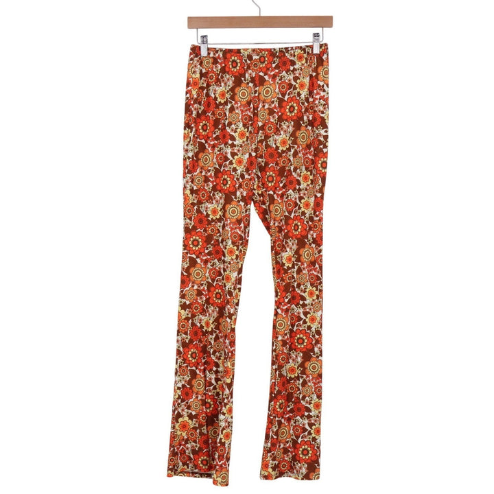 SHEIN Womens Retro Floral Flare Pants Orange Brown 70s Style Size M