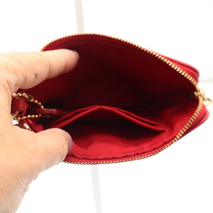 Coach Small Wristlet Signature Canvas Khaki Red Leather F58035 Gold Hardware