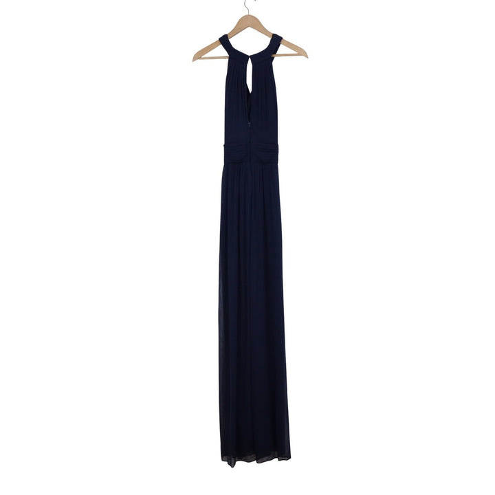 Davids Bridal Navy Blue Halter Twist Front Chiffon Maxi Dress Gown Size 8