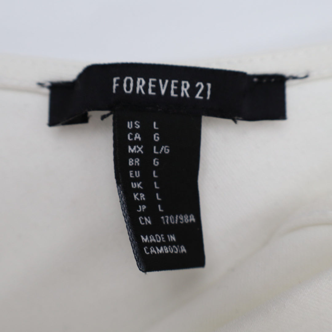 Forever 21 One Piece Bodysuit Womens Large White Stretch Knit V-Neck Sleeveless