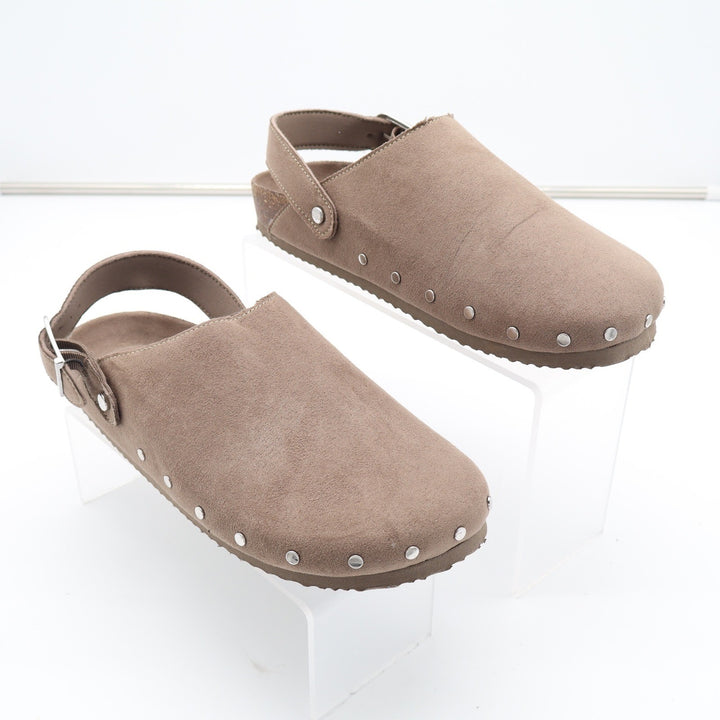 Old Navy Womens Studded Backstrap Clogs Taupe Faux Suede Size 8 S/787910-02