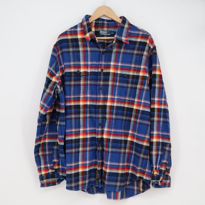 Polo Ralph Lauren Mens XXL Blue Plaid Flannel Button Down Mountain Skiing Shirt