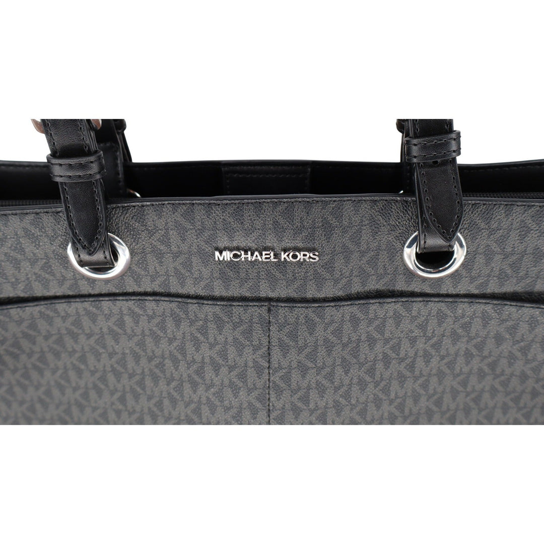 Michael Kors Signature MK Logo Jacquard Tote Bag Black Gray Shoulder Bag