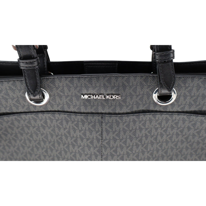 Michael Kors Signature MK Logo Jacquard Tote Bag Black Gray Shoulder Bag