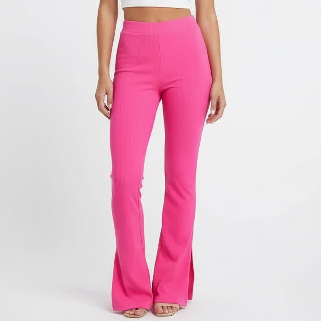 Naked Wardrobe Hot Pink Ribbed Side Slit Pants Size L