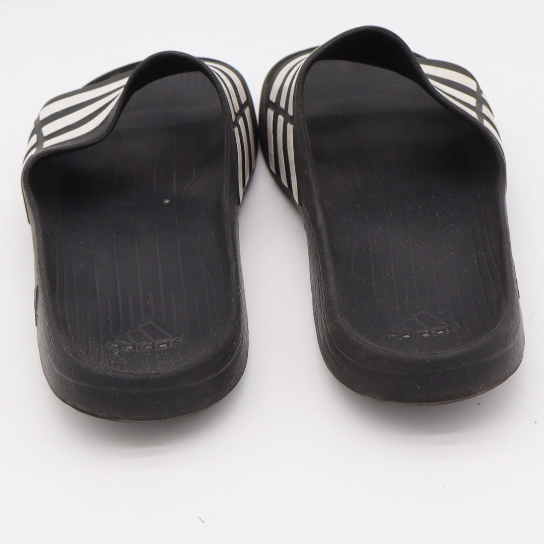 adidas Sandals Men 10 Adilette Aqua Black White Striped Slide Athletic Good