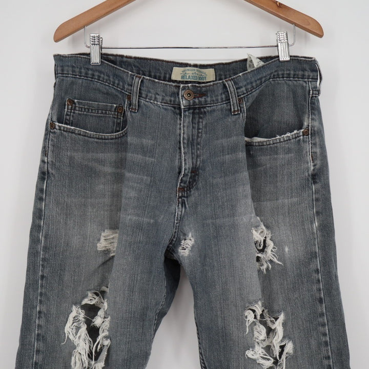 Wrangler Bootcut Jeans Mens 34x30 Blue Denim Preppy Distressed Comfy Relaxed Fit